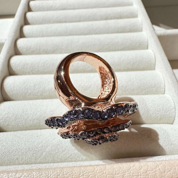 Park Lane Camellia Rose Gold Plated Size 6 Ring Crystal Floral Jewelry Design - Picture 5 of 10